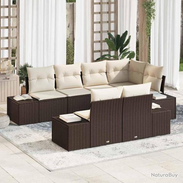 Ensemble de canap� de 7 pcs Marron et cr�me Poly rotin