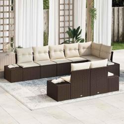 Ensemble de canap&eacute; de 8 pcs Marron et Cr&egrave;me polyrotin