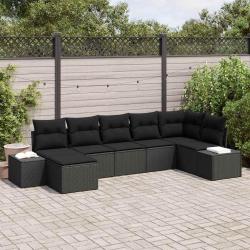 Ensemble de canap&eacute; de avec coussin 7 pcs Noir polyrotin