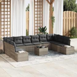 Ensemble de canap&eacute; de 11 pcs Gris clair polyrotin