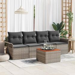 Ensemble de canap&eacute; de avec coussin 5 pcs Gris polyrotin