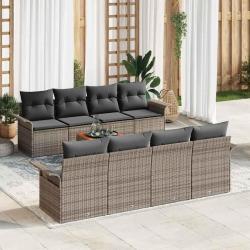 Ensemble de canap&eacute; de avec coussin 9 pcs Gris polyrotin