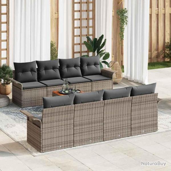 Ensemble de canap� de avec coussin 9 pcs Gris polyrotin