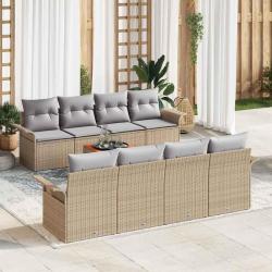 Ensemble de canap&eacute; de avec coussin 9 pcs Beige polyrotin