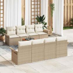Ensemble de canap&eacute; de avec coussin 9 pcs Beige polyrotin