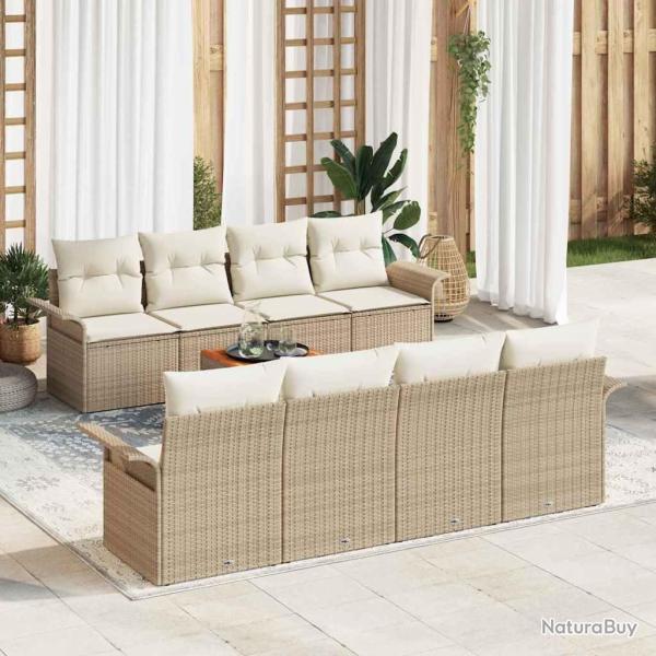 Ensemble de canap� de avec coussin 9 pcs Beige polyrotin