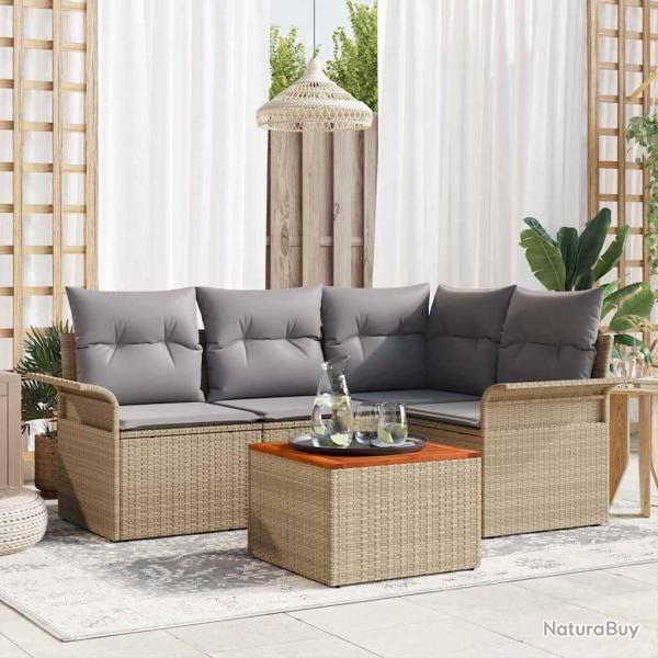 Ensemble de canap� de avec coussin 5 pcs Beige polyrotin