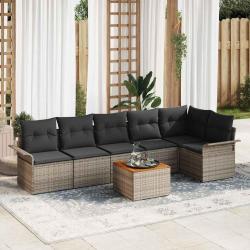 Ensemble de canap&eacute; de avec coussin 7 pcs Gris polyrotin