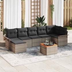 Ensemble de canap&eacute; de avec coussin 8 pcs Gris polyrotin