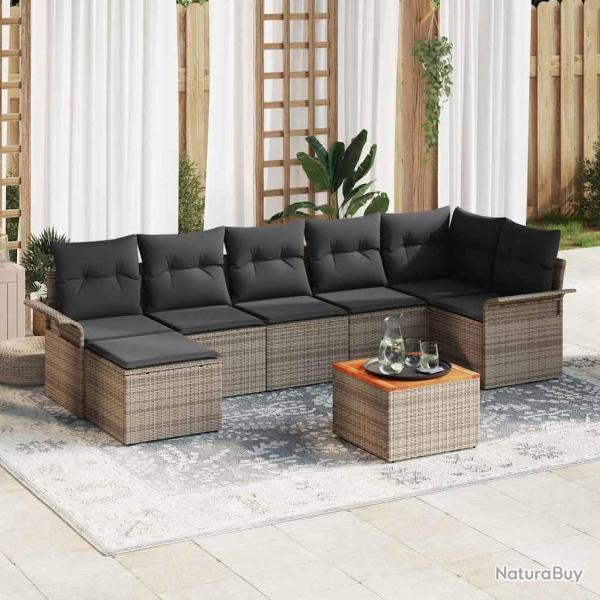 Ensemble de canap� de avec coussin 8 pcs Gris polyrotin