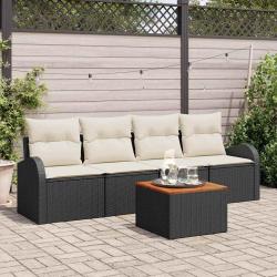 Ensemble de canap&eacute; de avec coussin 5 pcs Noir polyrotin