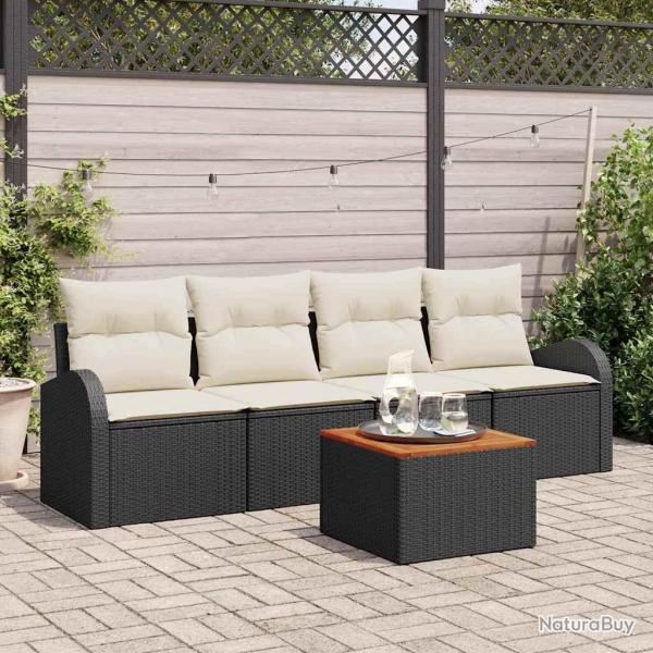 Ensemble de canap� de avec coussin 5 pcs Noir polyrotin