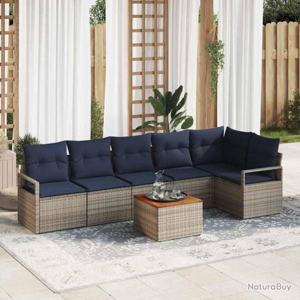 Ensemble de canap� de avec coussin 7 pcs Gris polyrotin