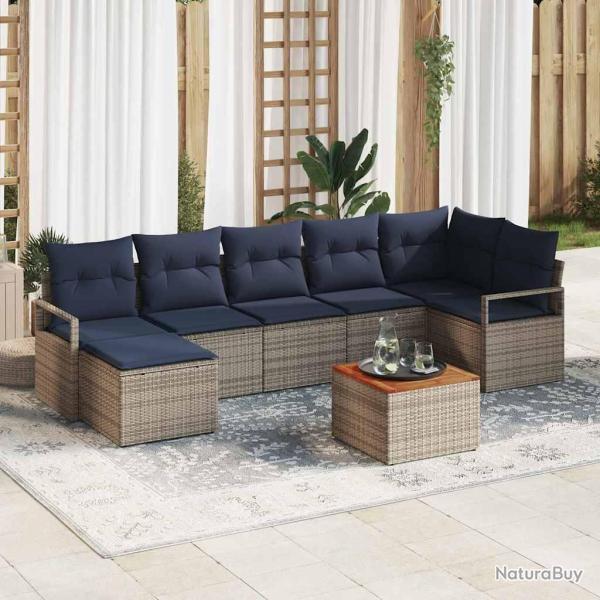 Ensemble de canap� de avec coussin 8 pcs Gris polyrotin