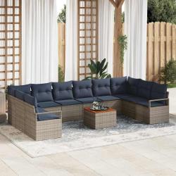 Ensemble de canap&eacute; de avec coussin 11 pcs Gris polyrotin