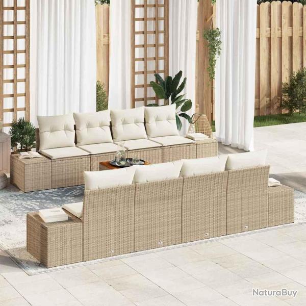 Ensemble de canap� de avec coussin 9 pcs Beige polyrotin