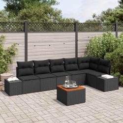 Ensemble de canap&eacute; de avec coussin 7 pcs Noir polyrotin