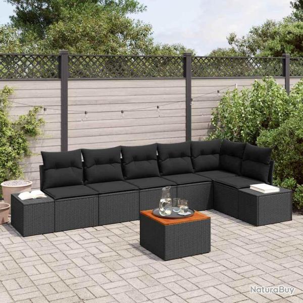 Ensemble de canap� de avec coussin 7 pcs Noir polyrotin