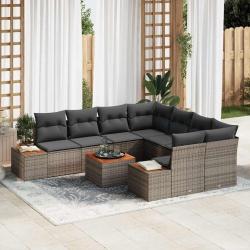 Ensemble de canap&eacute; de avec coussin 9 pcs Gris Poly rotin