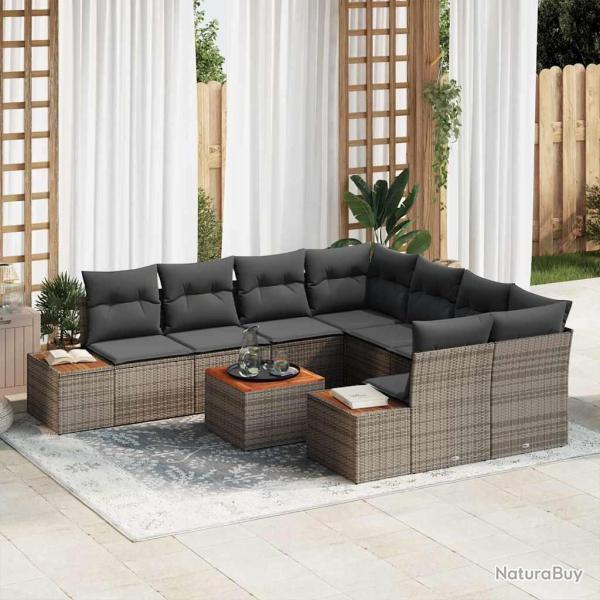 Ensemble de canap� de avec coussin 9 pcs Gris Poly rotin