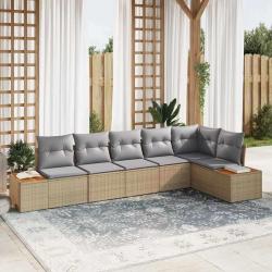 Ensemble de canap&eacute;, 6 pi&egrave;ces, rotin synth&eacute;tique PE beige, pour le salon