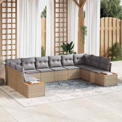 Ensemble de canap&eacute; de 10 pcs Beige Poly rotin
