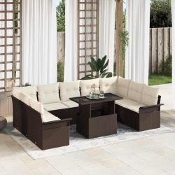 Ensemble de canap&eacute; de 10 pcs Marron Poly rotin