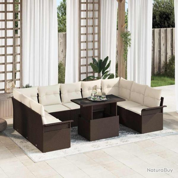 Ensemble de canap� de 10 pcs Marron Poly rotin