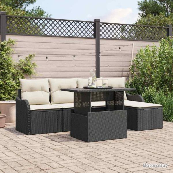 Ensemble de si�ges d'ext�rieur 6 pcs Noir Poly rotin