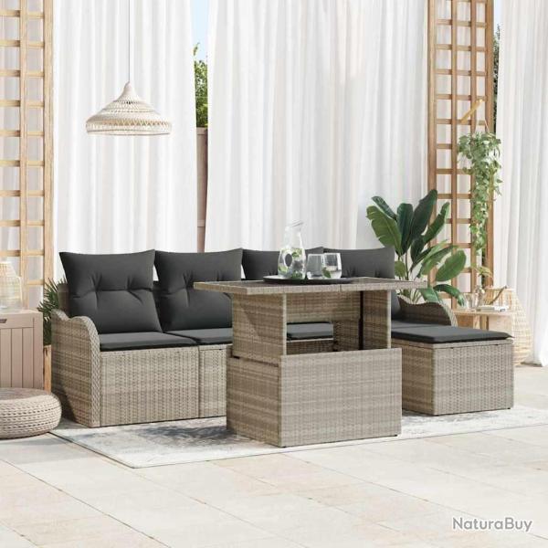 Ensemble de si�ges d'ext�rieur 6 pcs Gris clair Poly rotin