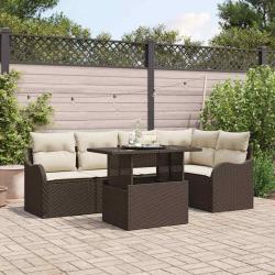 Ensemble de salle &agrave; manger avec coussin 6 pcs Marron Poly rotin