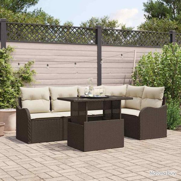 Ensemble de salle � manger avec coussin 6 pcs Marron Poly rotin
