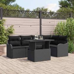Ensemble de salle &agrave; manger avec coussin 6 pcs Noir Poly rotin