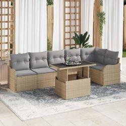Ensemble de Canap&eacute;s avec coussin 7 pcs Beige Poly rotin
