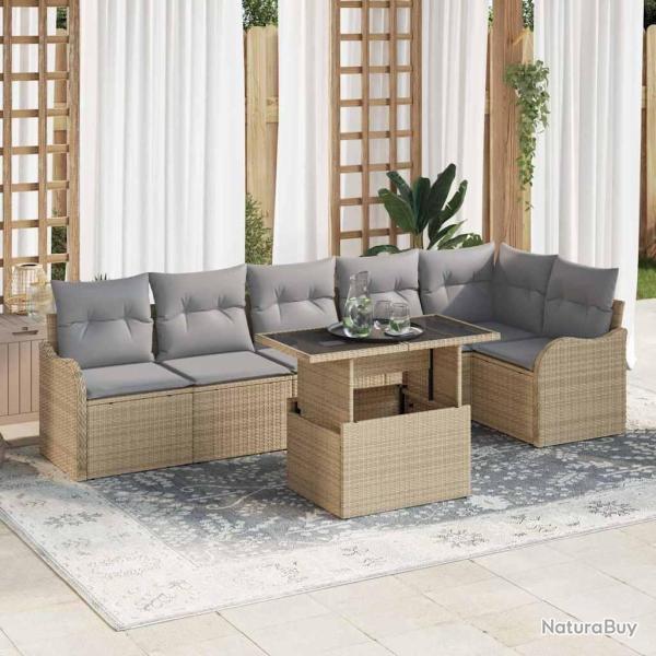 Ensemble de Canap�s avec coussin 7 pcs Beige Poly rotin