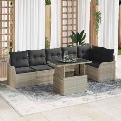 Ensemble de Canap&eacute;s avec coussin 7 pcs Gris clair Poly rotin