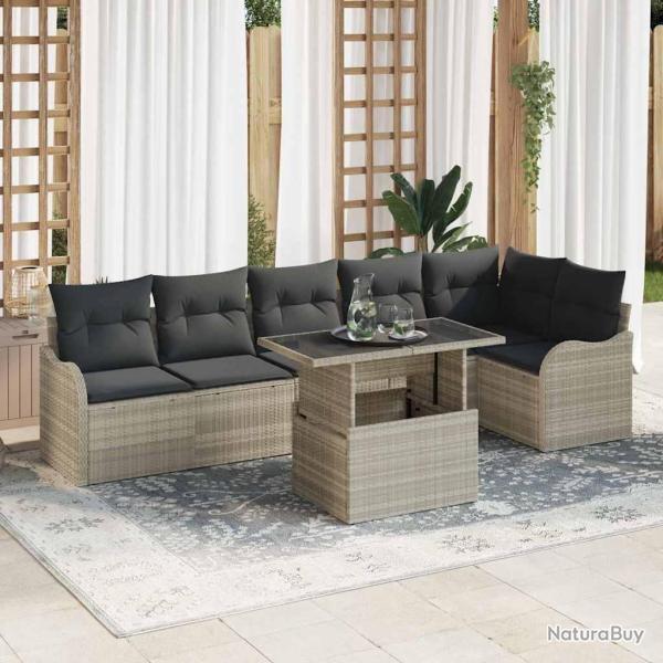 Ensemble de Canap�s avec coussin 7 pcs Gris clair Poly rotin