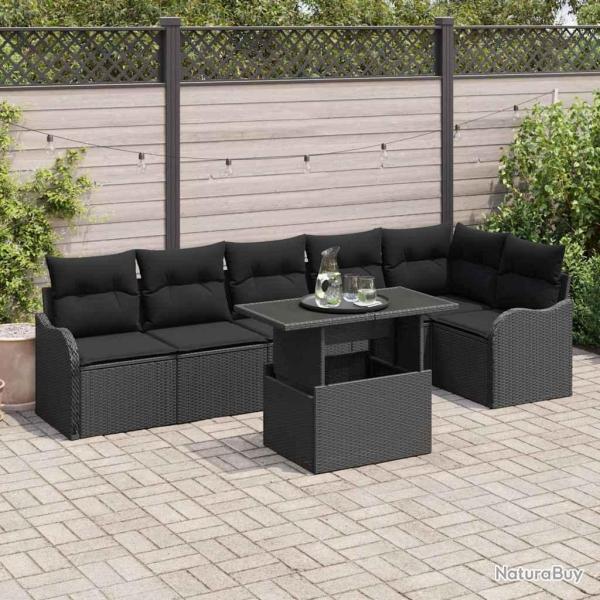 Ensemble de Canap�s avec coussin 7 pcs Noir Poly rotin