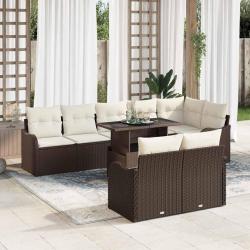 Ensemble salon avec coussin 9 pcs Marron Poly rotin