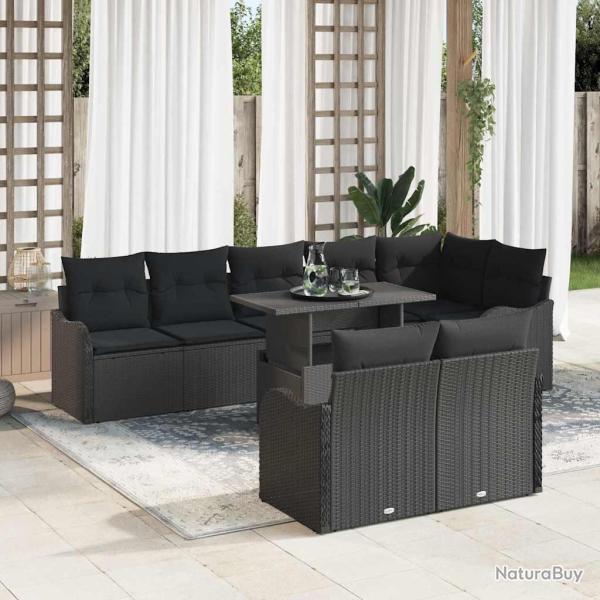 Ensemble salon avec coussin 9 pcs Noir Poly rotin