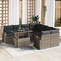 Ensemble de canap&eacute; de avec stockage 9 pcs Gris polyrotin