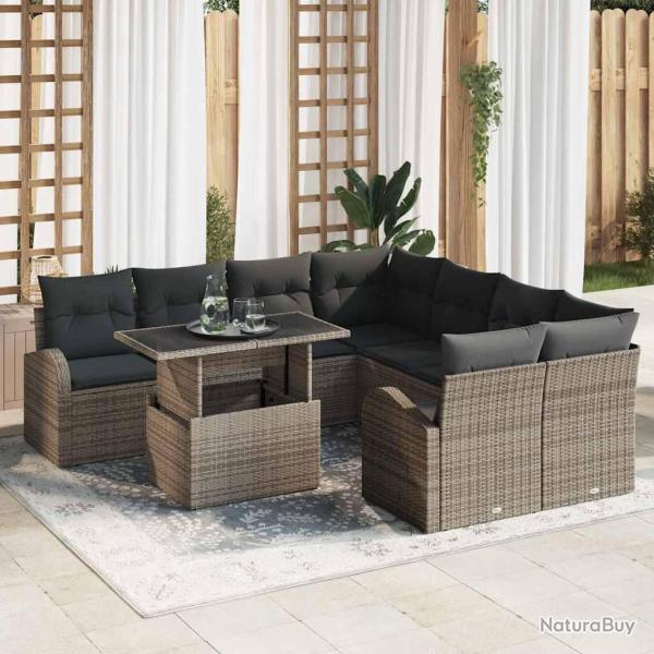 Ensemble de canap� de avec stockage 9 pcs Gris polyrotin