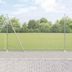 Cl&ocirc;ture en fil soud&eacute; avec base en b&eacute;ton 10 x 1,5 m Argent&eacute;