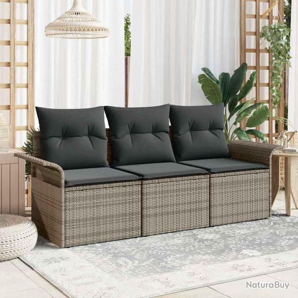 Ensemble de canap� de avec coussin 3 pcs Gris Poly rotin