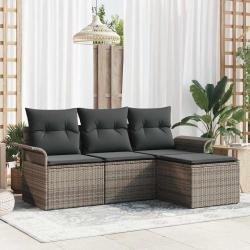 Ensemble de canap&eacute; de avec coussin 4 pcs Gris Poly rotin
