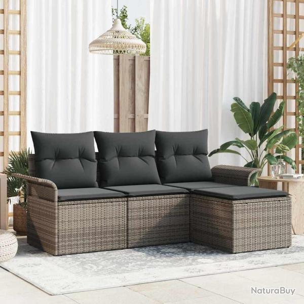 Ensemble de canap� de avec coussin 4 pcs Gris Poly rotin