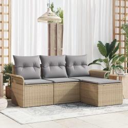 Ensemble de canap&eacute; de 4 pcs Beige Poly rotin
