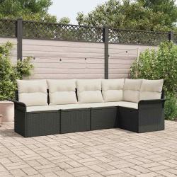 Ensemble de canap&eacute; de avec stockage 5 pcs Noir polyrotin