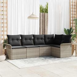 Ensemble de canap&eacute; de 5 pcs Gris clair polyrotin