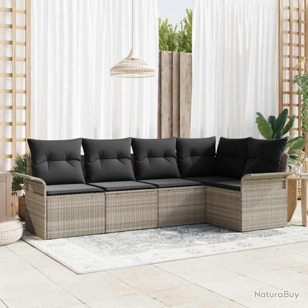 Ensemble de canap� de 5 pcs Gris clair polyrotin